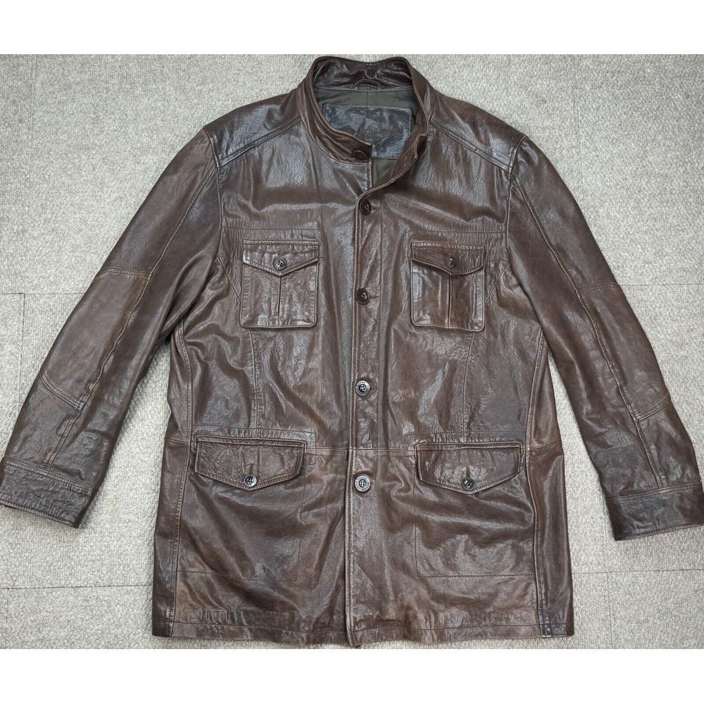 Rocha John Rocha‎ Men's Vintage Button Up Long Sleeve Leather Jacket Size XL